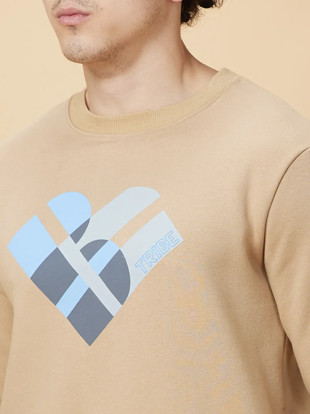 Beige Regular Fit Round Neck Men's Sweatshirt by Being Human Clothing - Image 5