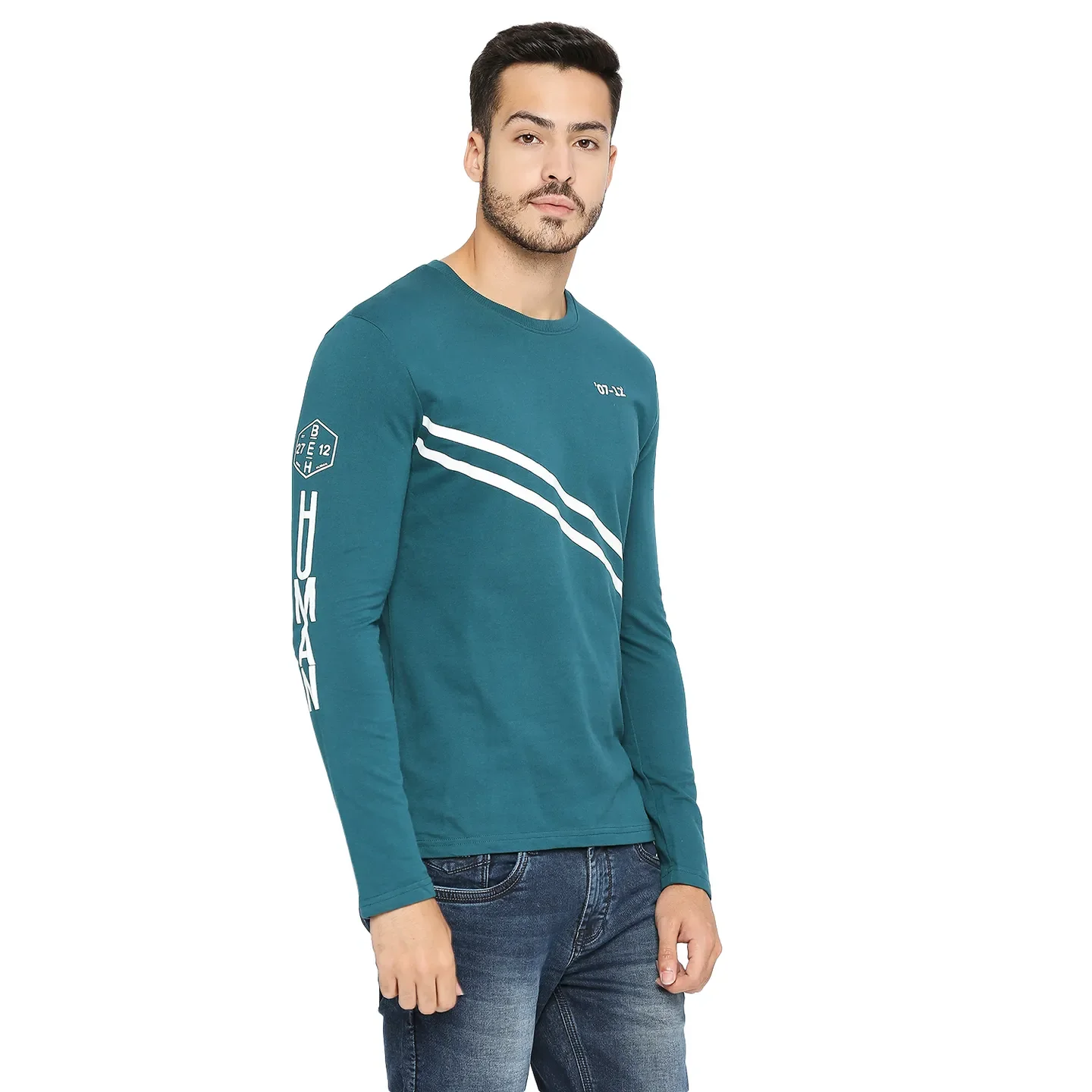 Green Regular Fit Round Neck Long Sleeves Cotton Men's Sweatshirt by Being Human Clothing - Image 3