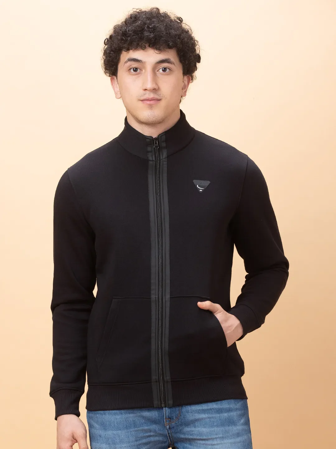 Black Regular Fit High Neck Men's Sweatshirt by Being Human Clothing