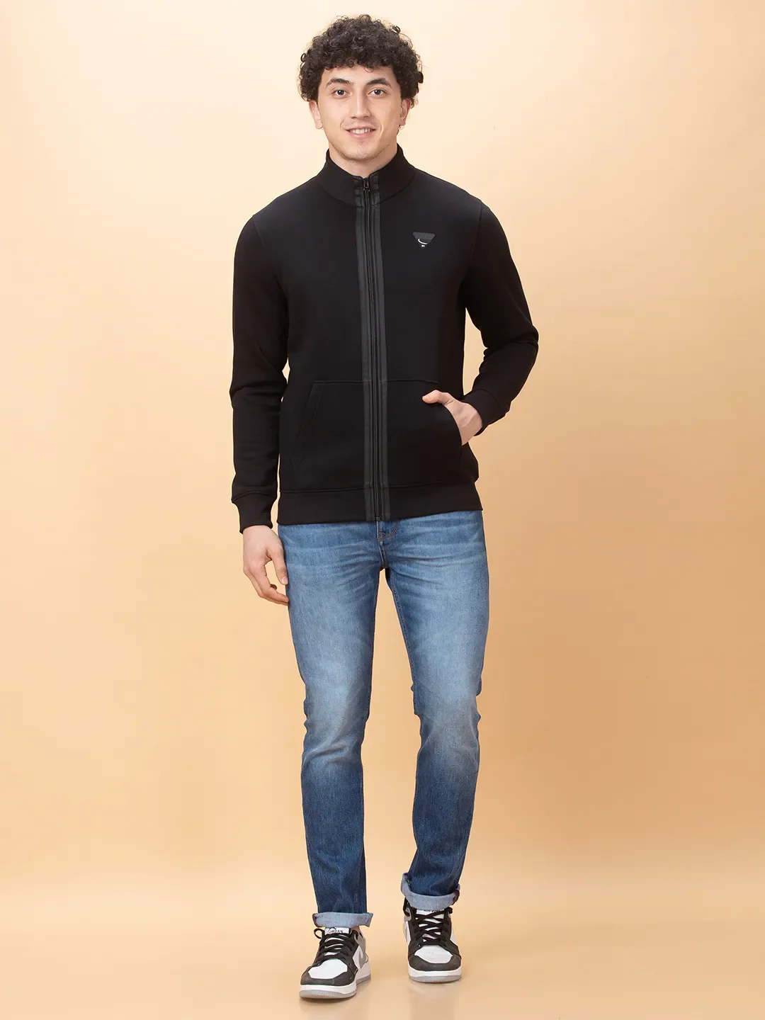 Black Regular Fit High Neck Men's Sweatshirt by Being Human Clothing - Image 2