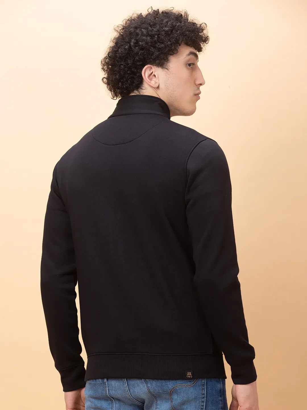 Black Regular Fit High Neck Men's Sweatshirt by Being Human Clothing - Image 3