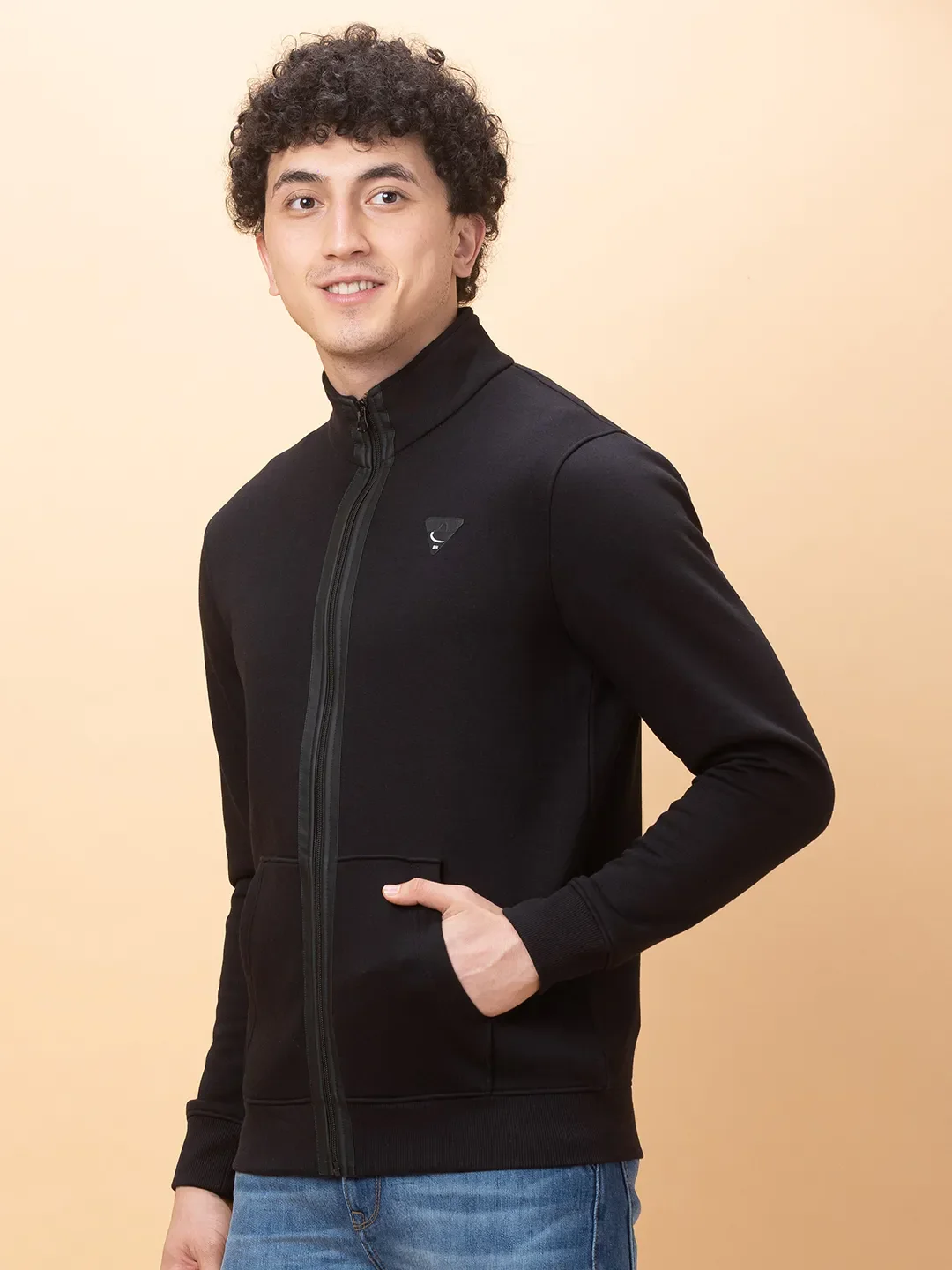 Black Regular Fit High Neck Men's Sweatshirt by Being Human Clothing - Image 4