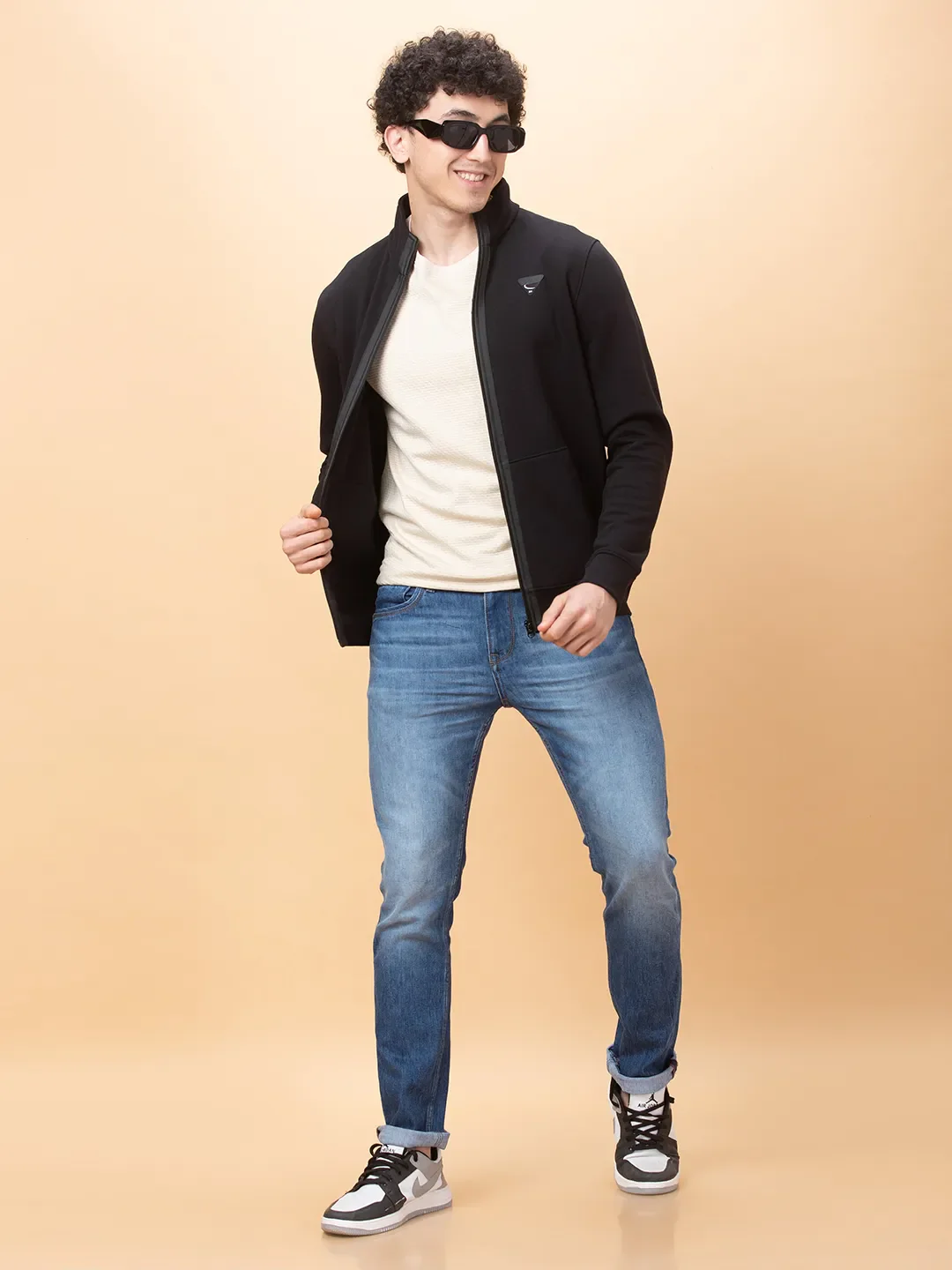 Black Regular Fit High Neck Men's Sweatshirt by Being Human Clothing - Image 6