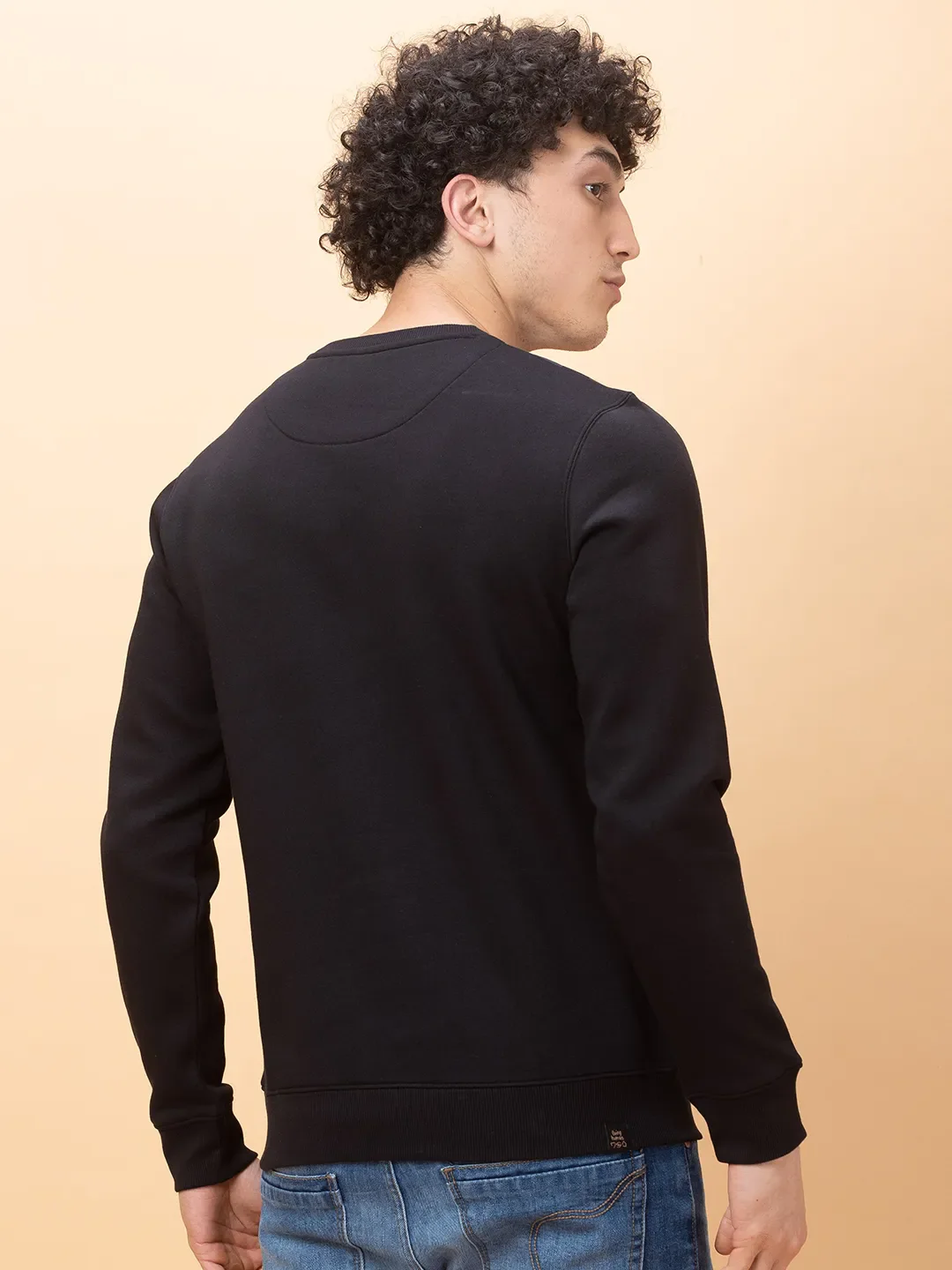 Black Regular Fit Round Neck Men's Sweatshirt by Being Human Clothing - Image 3