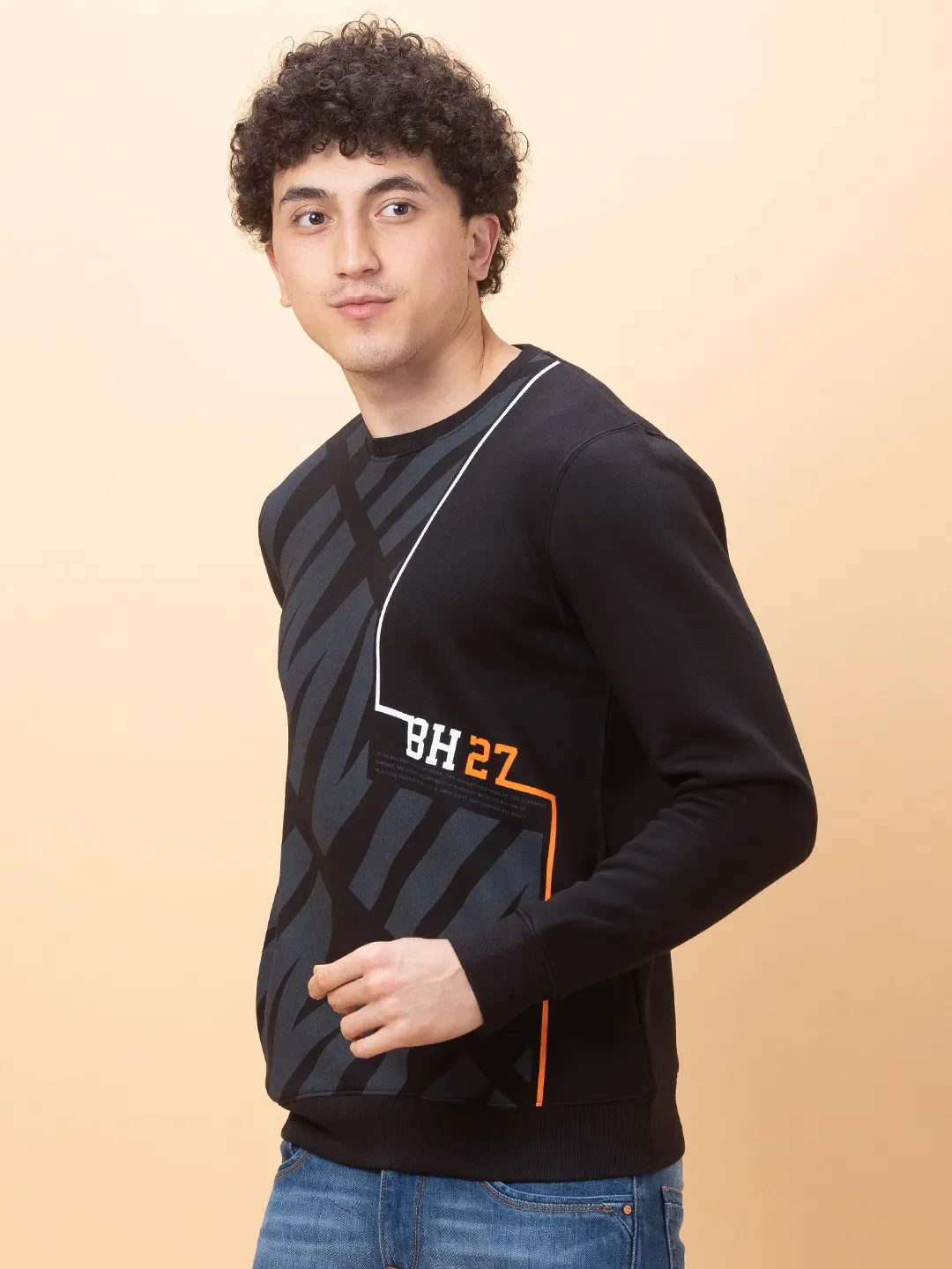 Black Regular Fit Round Neck Men's Sweatshirt by Being Human Clothing - Image 4