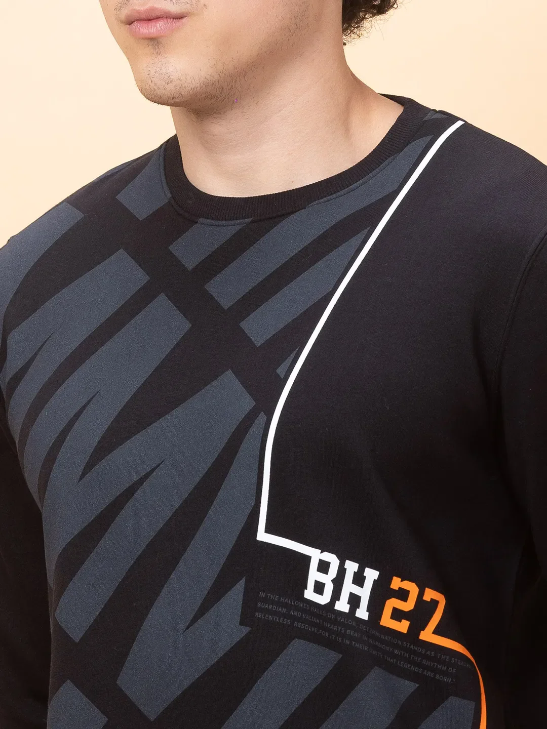 Black Regular Fit Round Neck Men's Sweatshirt by Being Human Clothing - Image 5
