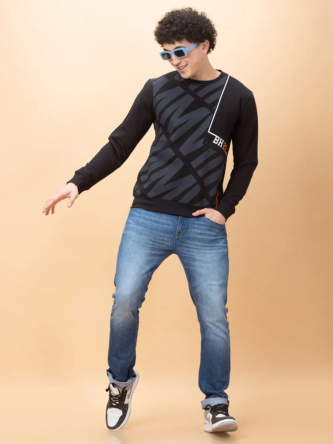 Black Regular Fit Round Neck Men's Sweatshirt by Being Human Clothing - Image 6