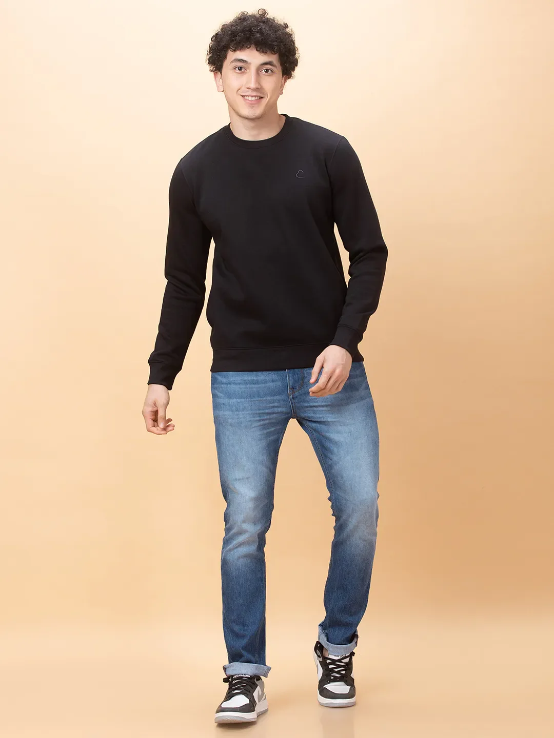 Black Regular Fit Round Neck Men's Sweatshirt by Being Human Clothing - Image 2