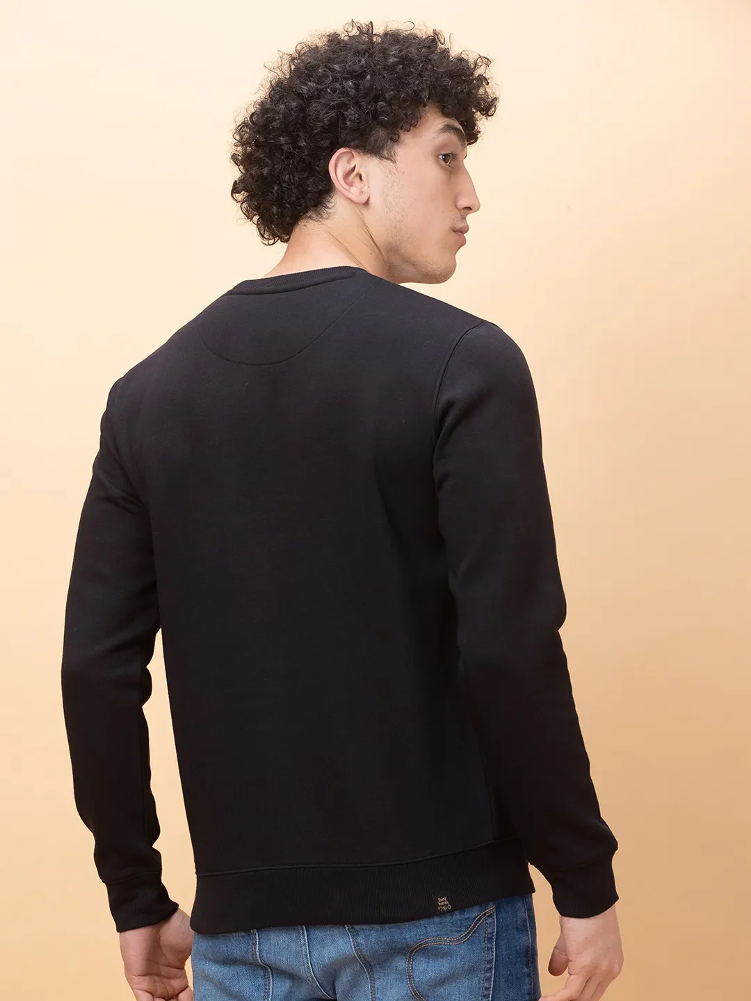 Black Regular Fit Round Neck Men's Sweatshirt by Being Human Clothing - Image 3