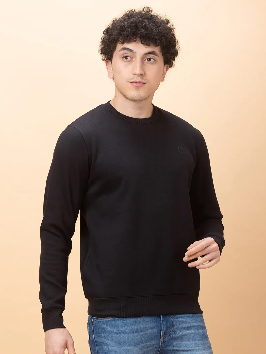 Black Regular Fit Round Neck Men's Sweatshirt by Being Human Clothing - Image 4