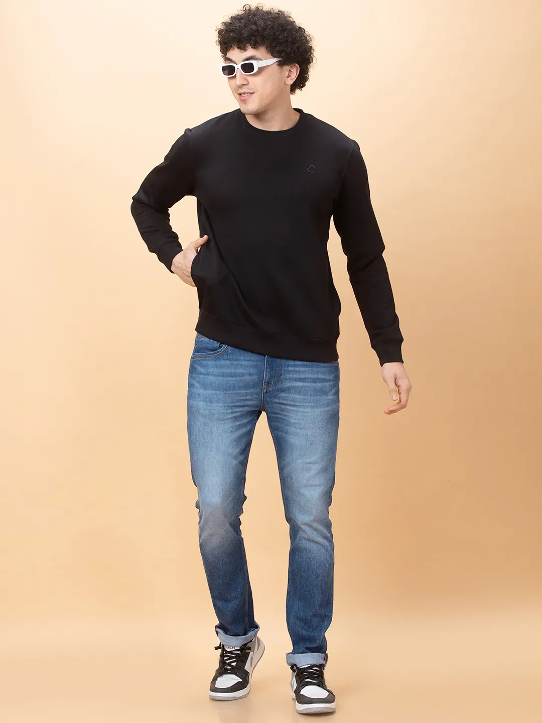 Black Regular Fit Round Neck Men's Sweatshirt by Being Human Clothing - Image 6