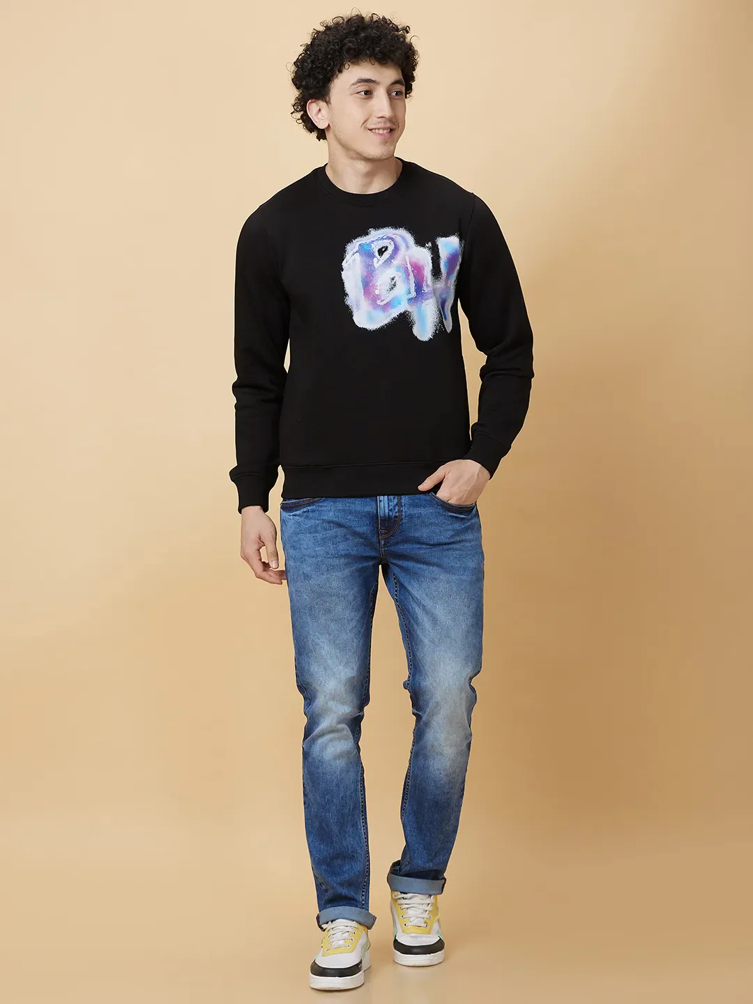 Black Regular Fit Round Neck Men's Sweatshirt by Being Human Clothing - Image 2