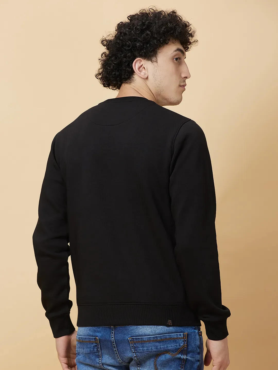 Black Regular Fit Round Neck Men's Sweatshirt by Being Human Clothing - Image 3