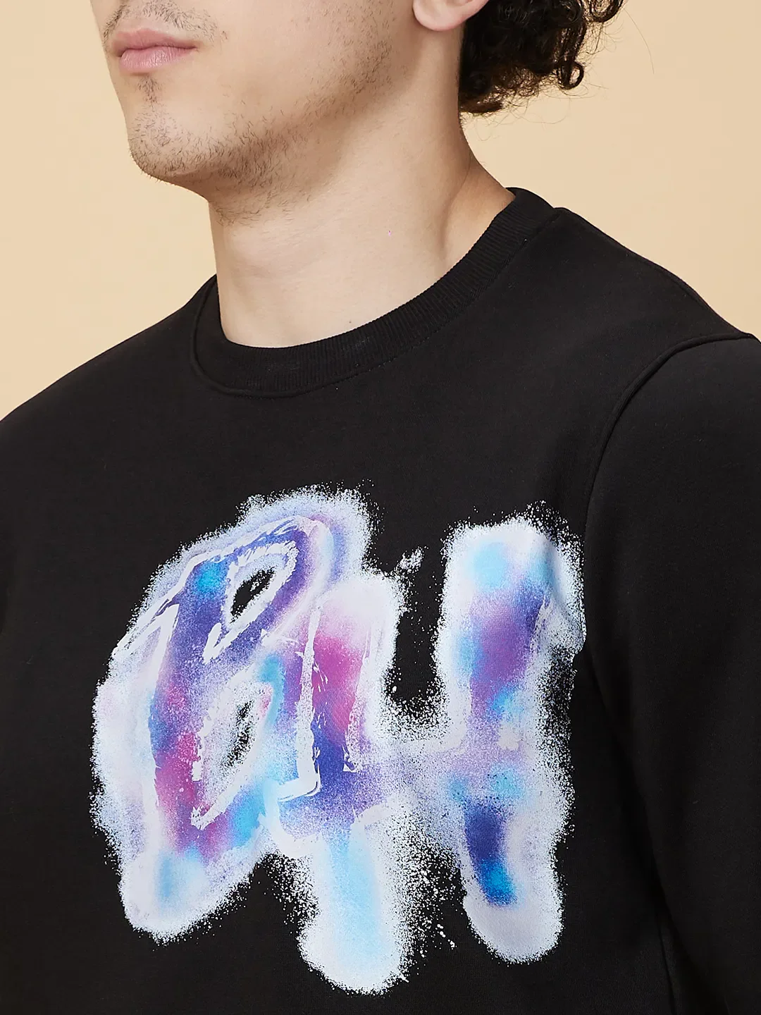 Black Regular Fit Round Neck Men's Sweatshirt by Being Human Clothing - Image 5