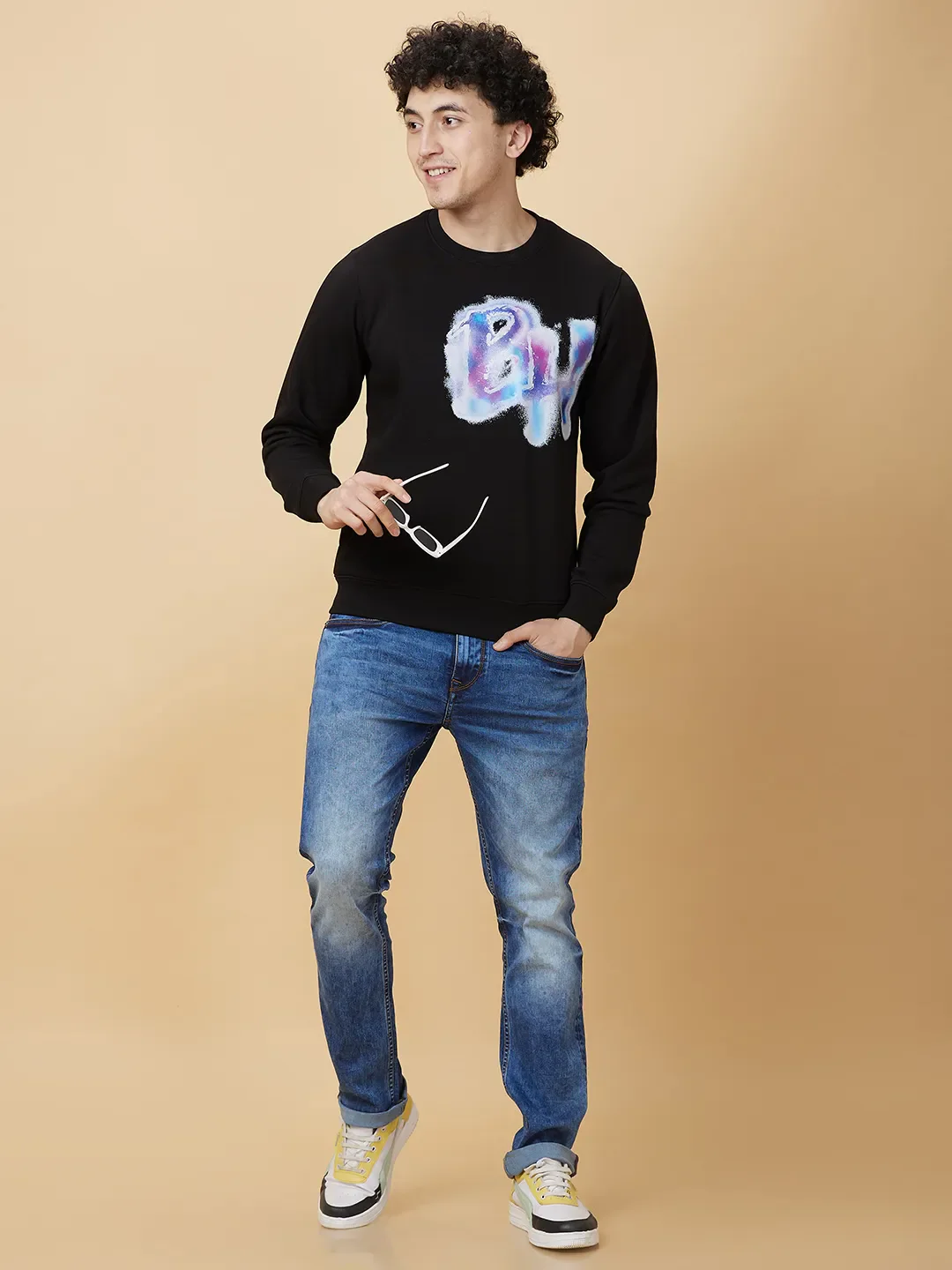 Black Regular Fit Round Neck Men's Sweatshirt by Being Human Clothing - Image 6
