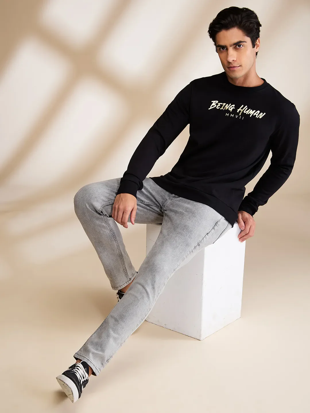 Black Regular Fit Round Neck Long Sleeves Men's Sweatshirt by Being Human Clothing - Image 6