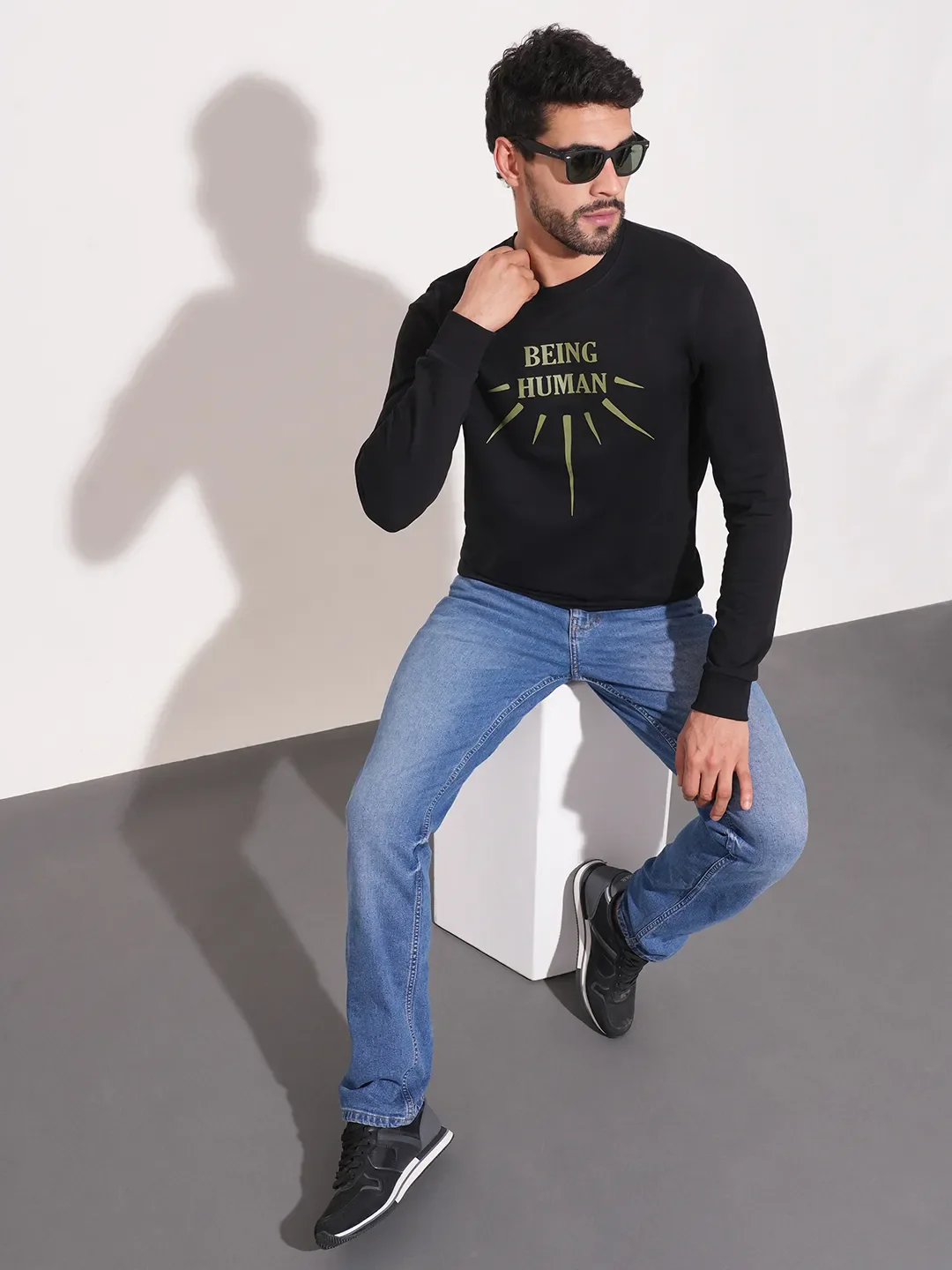 Black Regular Fit Round Neck Long Sleeves Men's Sweatshirt by Being Human Clothing - Image 2