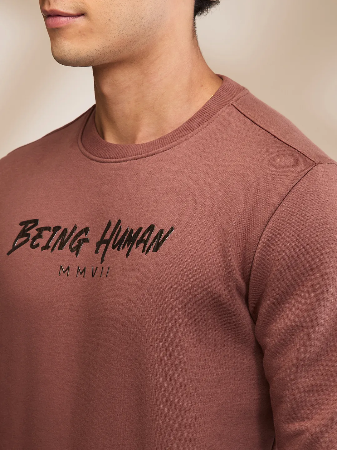 Brown Regular Fit Round Neck Long Sleeves Men's Sweatshirt by Being Human Clothing - Image 5