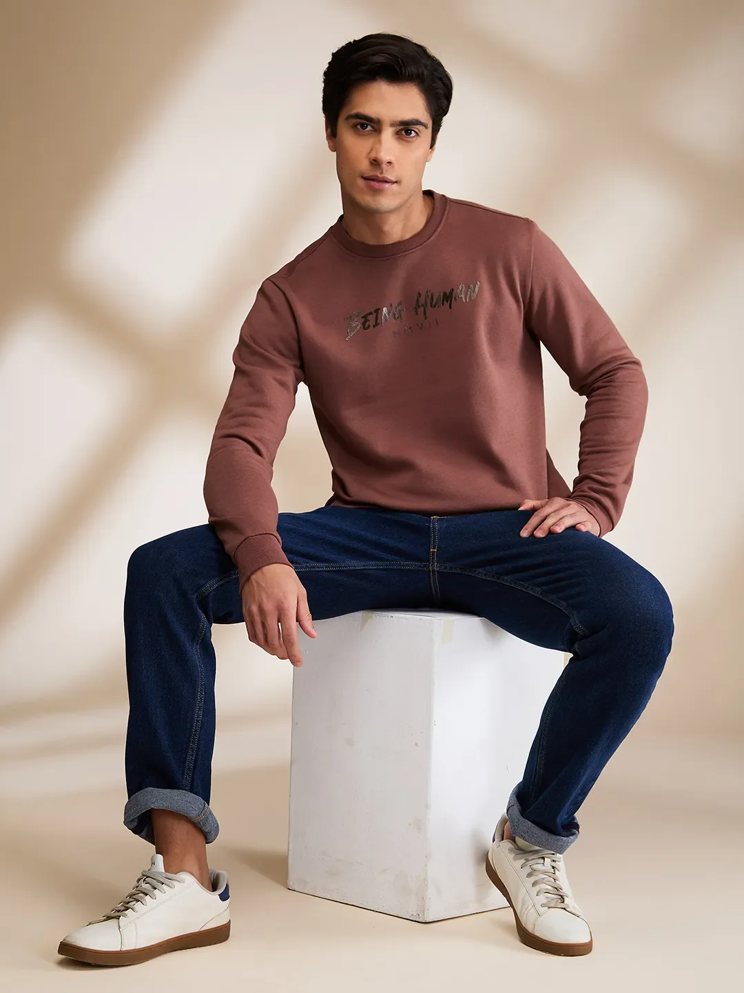 Brown Regular Fit Round Neck Long Sleeves Men's Sweatshirt by Being Human Clothing - Image 6