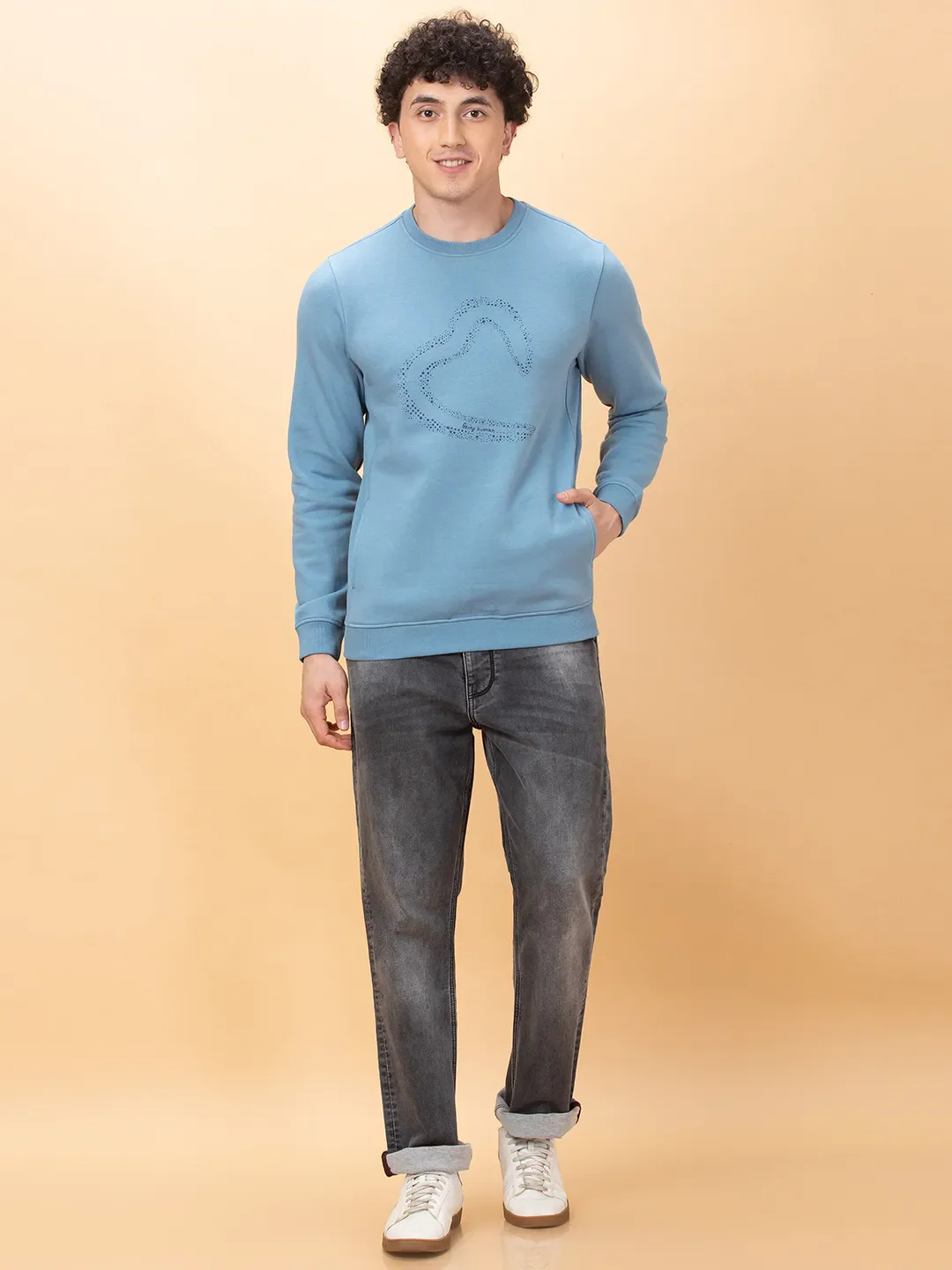 Blue Regular Fit Round Neck Long Sleeves Men's Sweatshirt by Being Human Clothing - Image 2