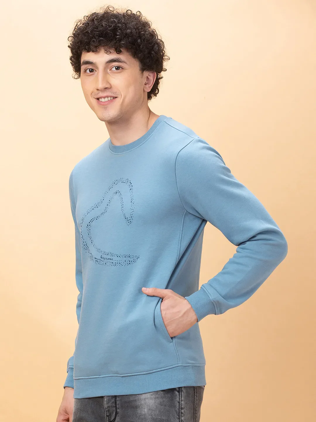 Blue Regular Fit Round Neck Long Sleeves Men's Sweatshirt by Being Human Clothing - Image 4