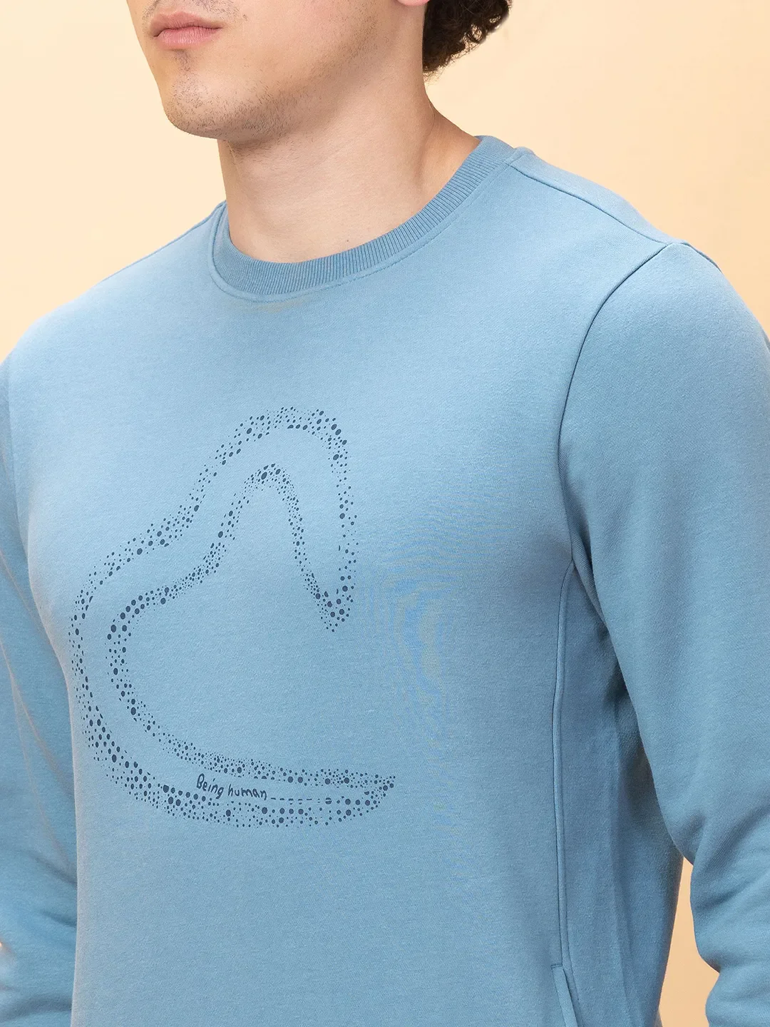 Blue Regular Fit Round Neck Long Sleeves Men's Sweatshirt by Being Human Clothing - Image 5