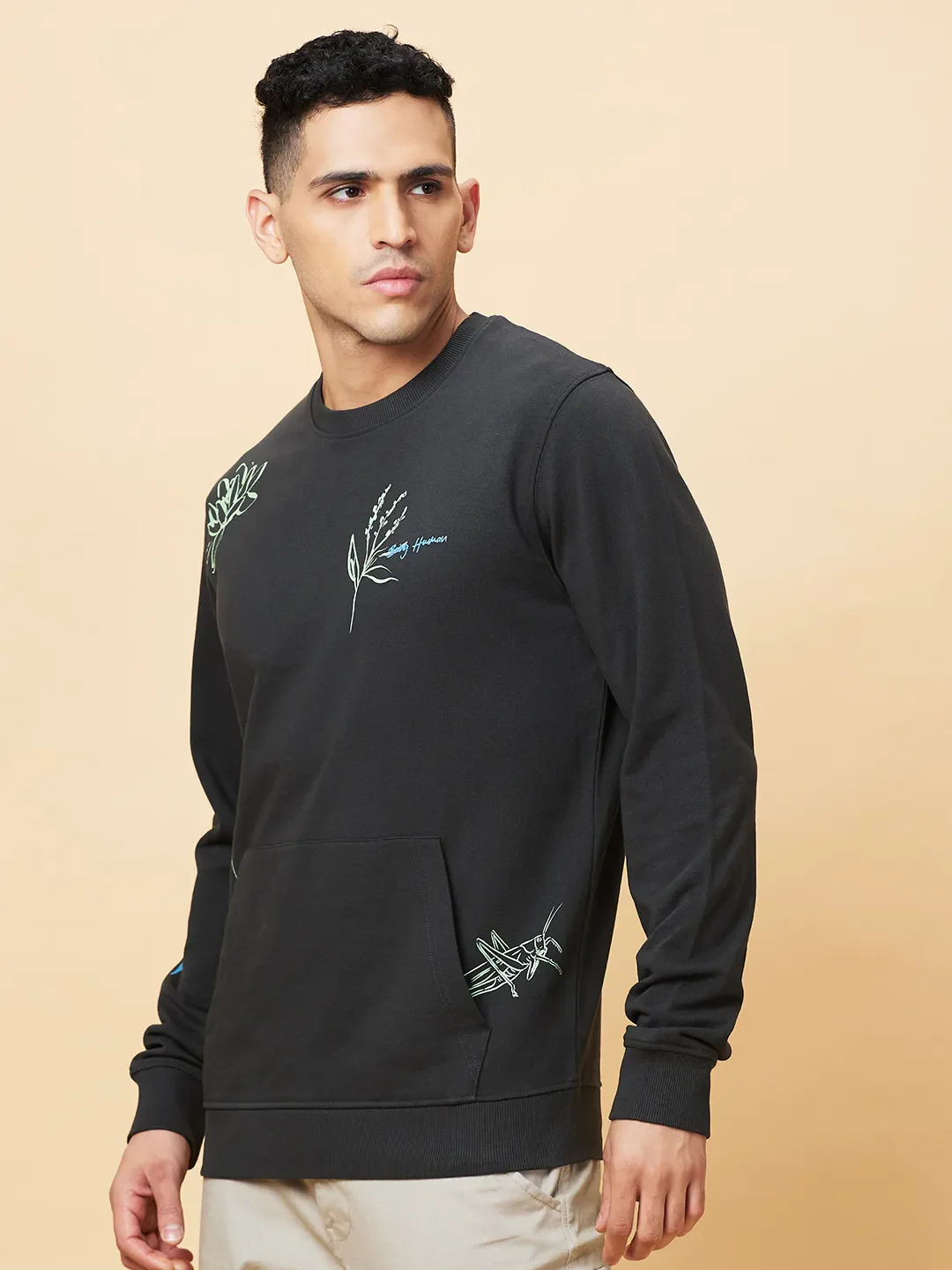 Grey Regular Fit Round Neck Men's Sweatshirt by Being Human Clothing - Image 4