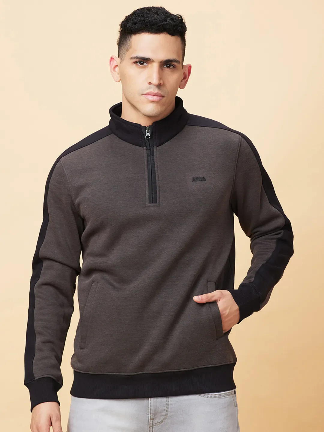 Brown Regular Fit High Neck Long Sleeves Men's Sweatshirt by Being Human Clothing