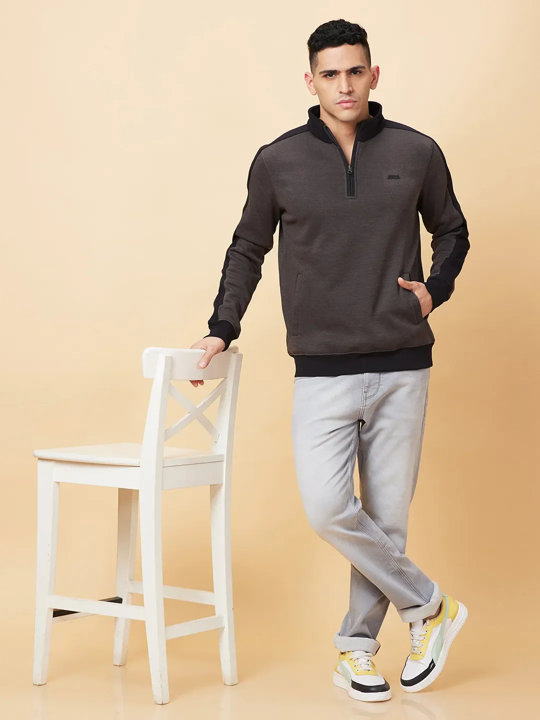 Brown Regular Fit High Neck Long Sleeves Men's Sweatshirt by Being Human Clothing - Image 6