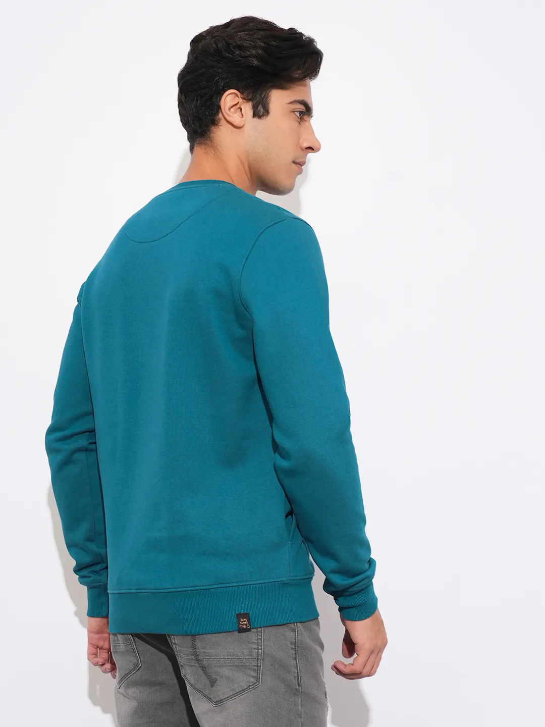 Teal Regular Fit Round Neck Men's Sweatshirt by Being Human Clothing - Image 3
