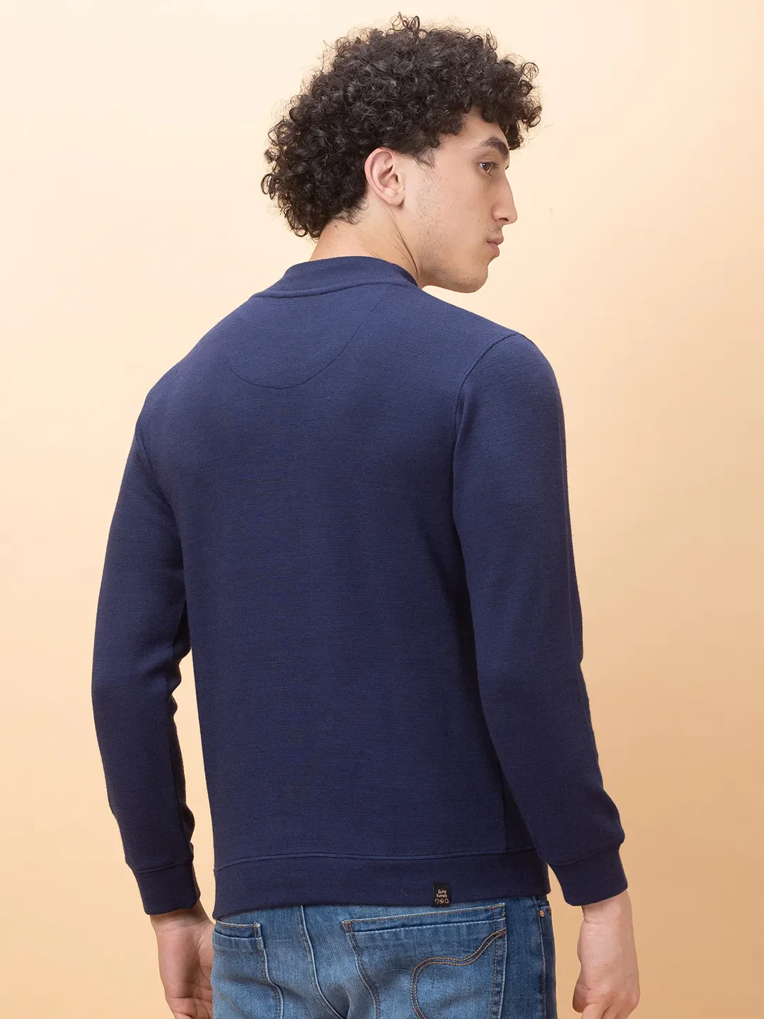 Blue Regular Fit High Neck Men's Sweatshirt by Being Human Clothing - Image 3