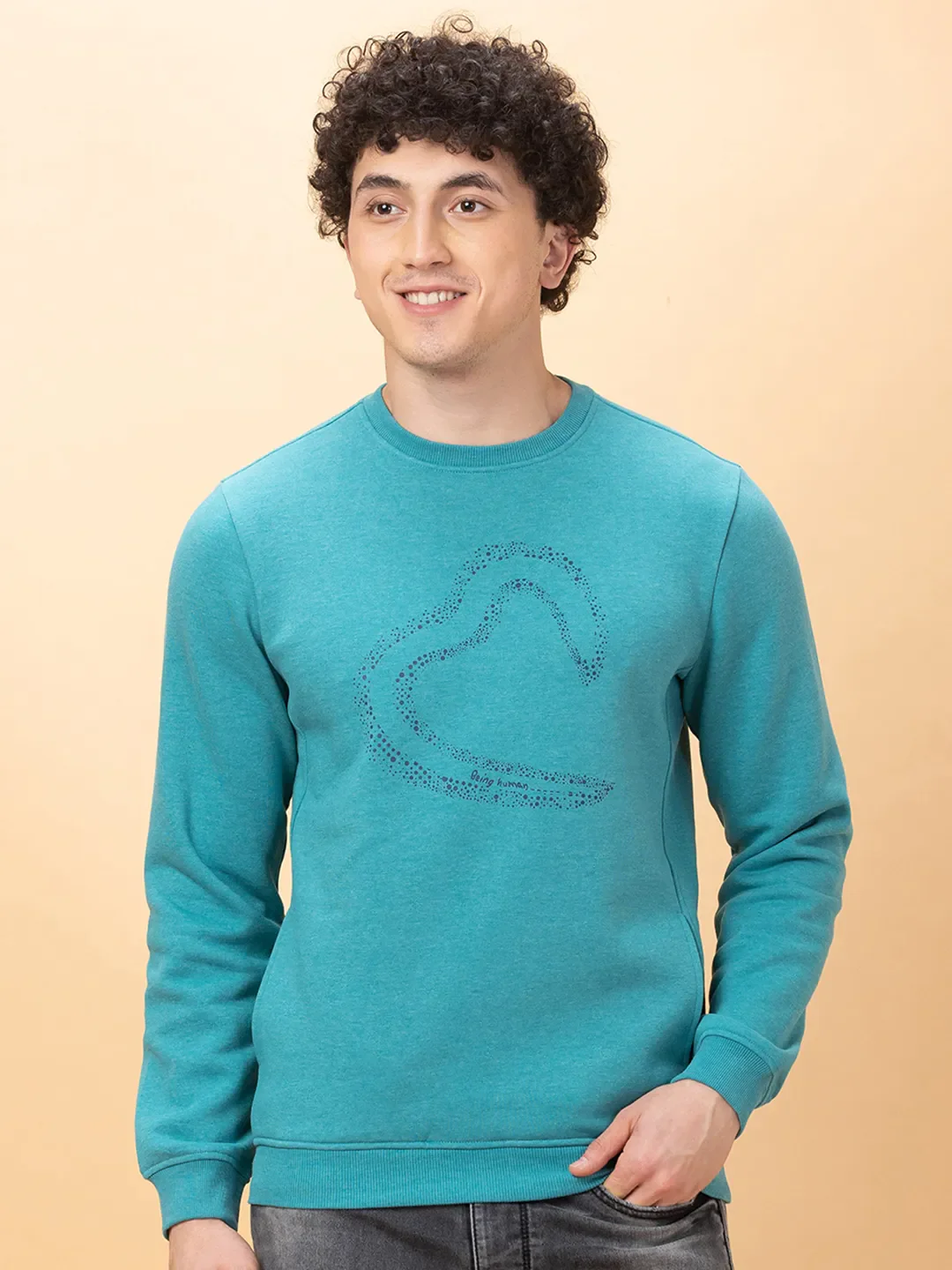 Dark Green Regular Fit Round Neck Men's Sweatshirt by Being Human Clothing