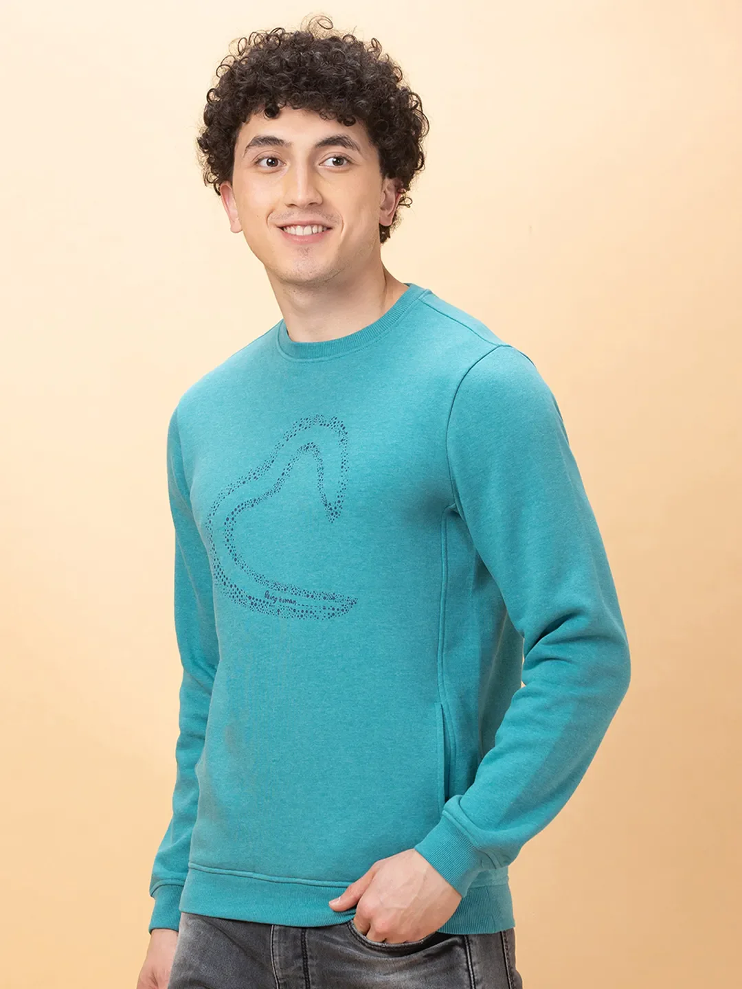Dark Green Regular Fit Round Neck Men's Sweatshirt by Being Human Clothing - Image 4