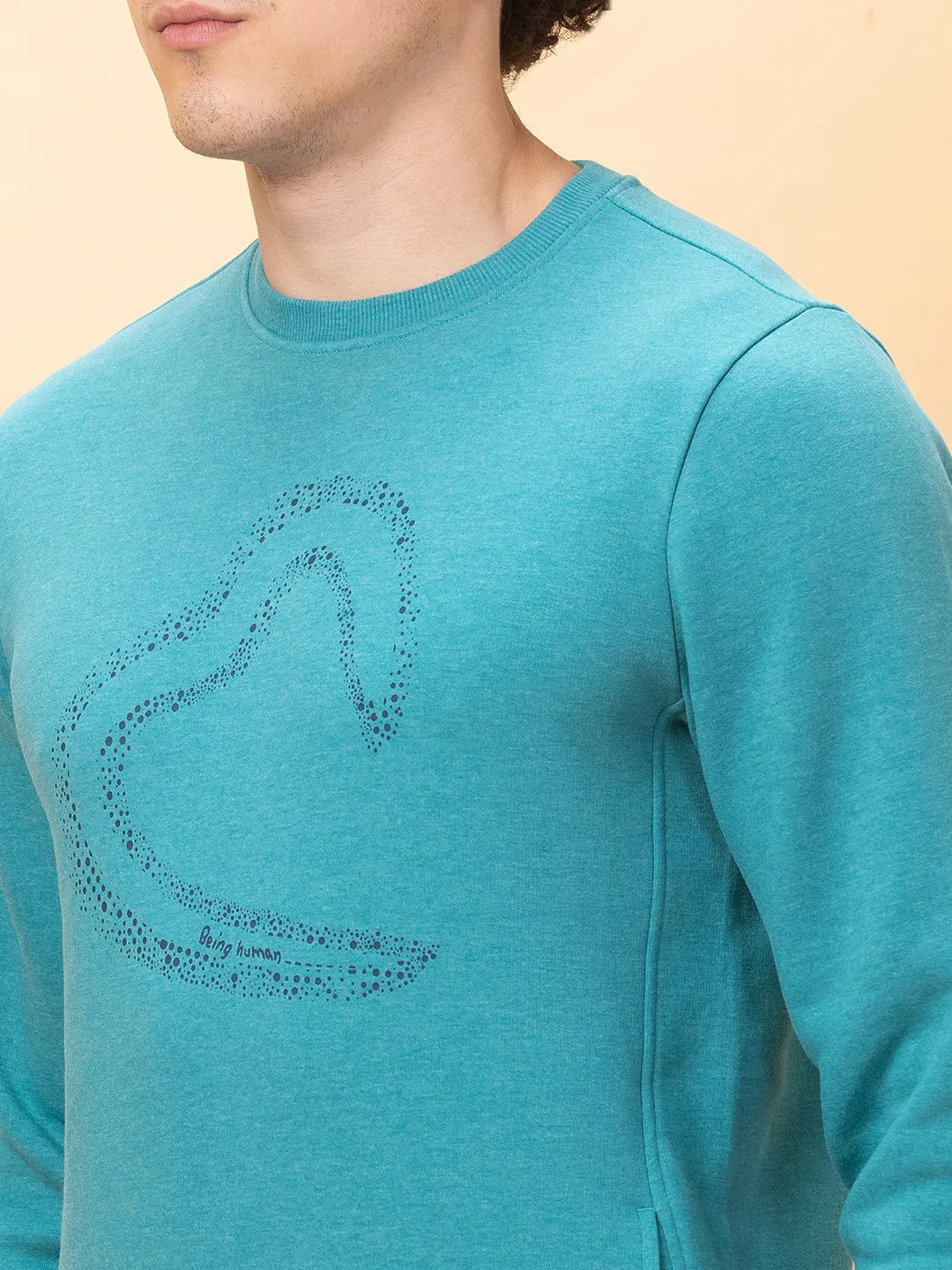 Dark Green Regular Fit Round Neck Men's Sweatshirt by Being Human Clothing - Image 5