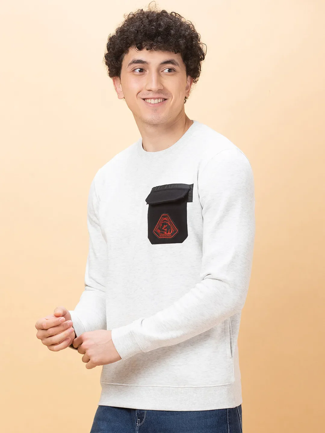 Grey Regular Fit Round Neck Men's Sweatshirt by Being Human Clothing - Image 4