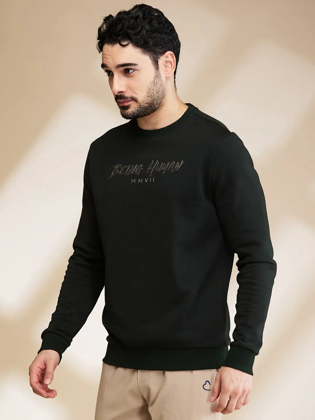 Green Regular Fit Round Neck Long Sleeves Men's Sweatshirt by Being Human Clothing - Image 4