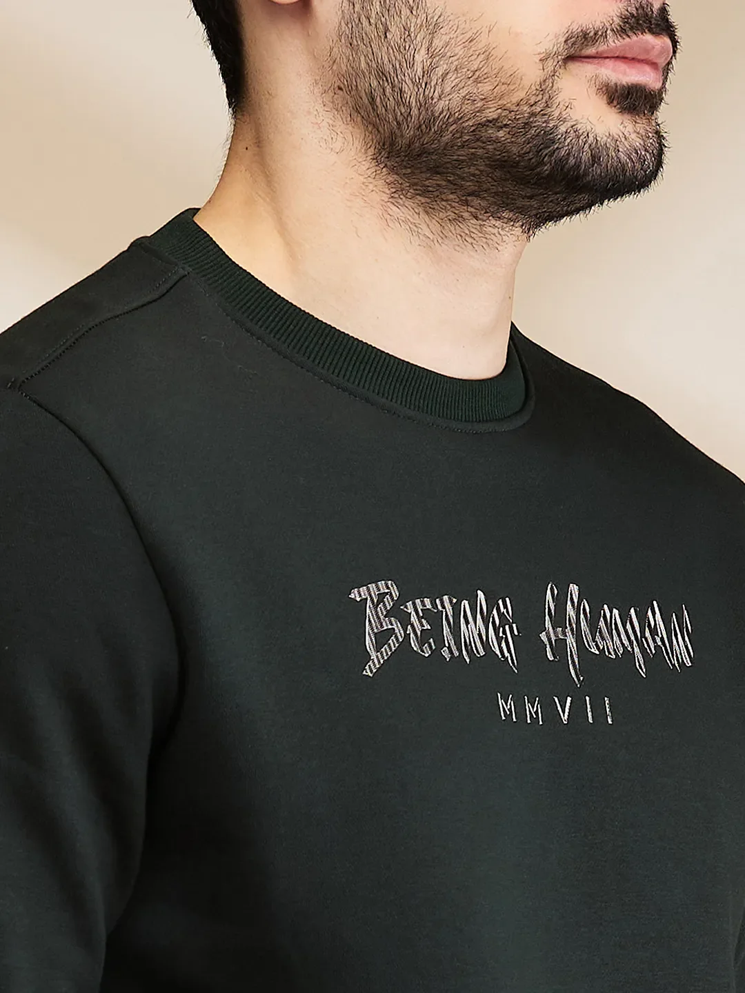 Green Regular Fit Round Neck Long Sleeves Men's Sweatshirt by Being Human Clothing - Image 5