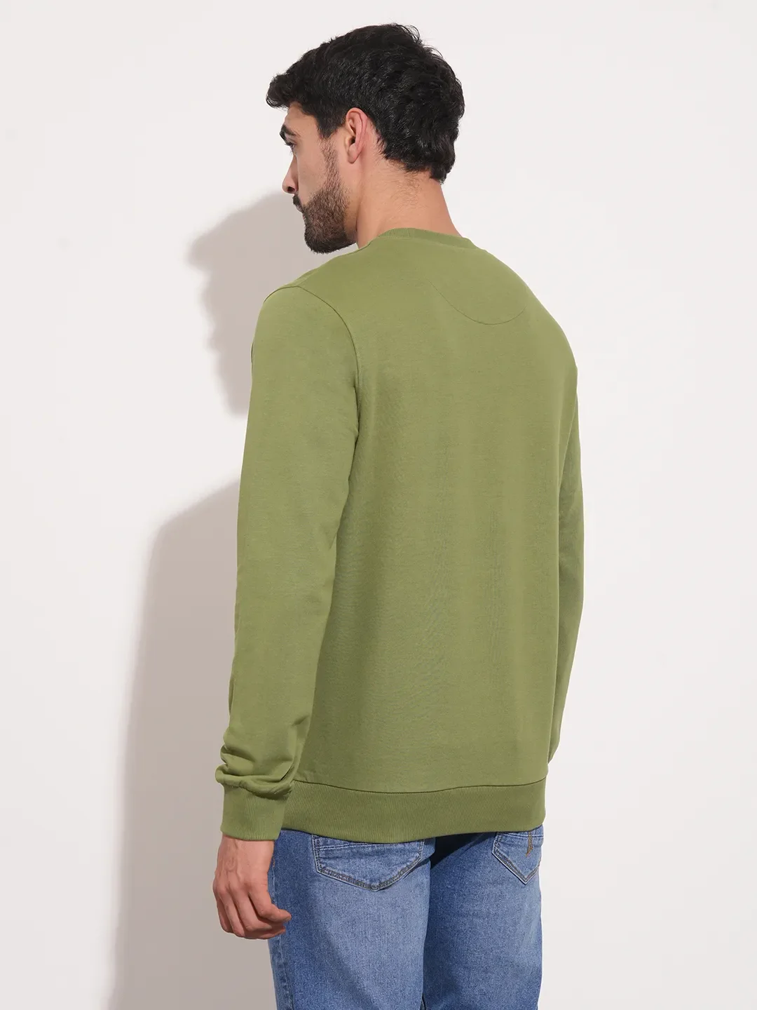 Green Regular Fit Round Neck Men's Sweatshirt by Being Human Clothing - Image 3