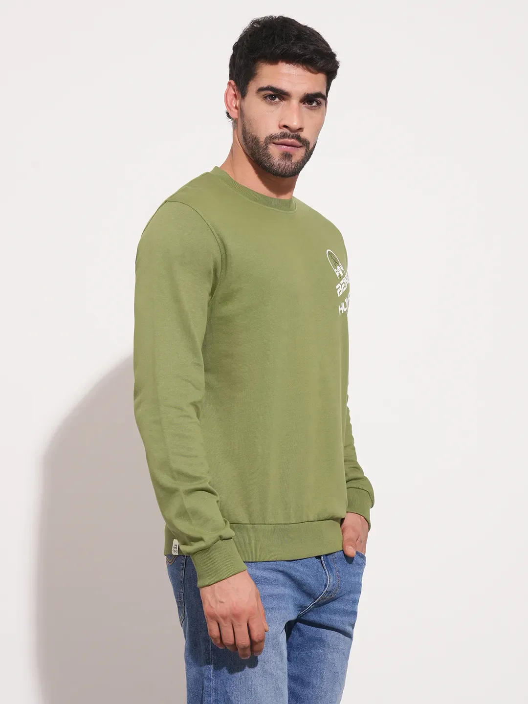 Green Regular Fit Round Neck Men's Sweatshirt by Being Human Clothing - Image 7