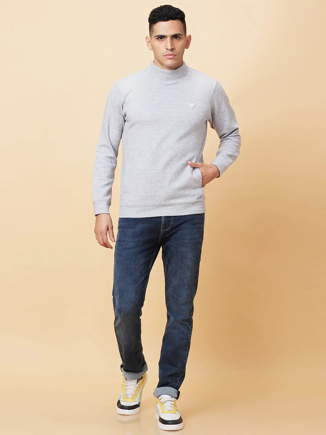 Grey Regular Fit High Neck Men's Sweatshirt by Being Human Clothing - Image 2
