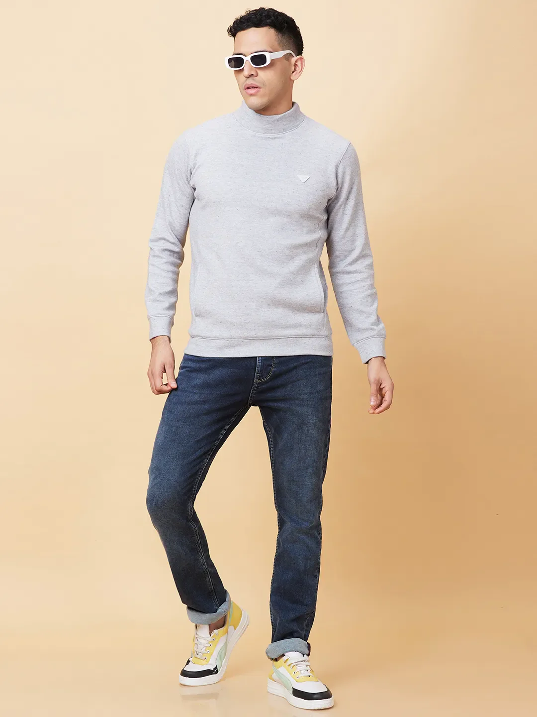 Grey Regular Fit High Neck Men's Sweatshirt by Being Human Clothing - Image 6