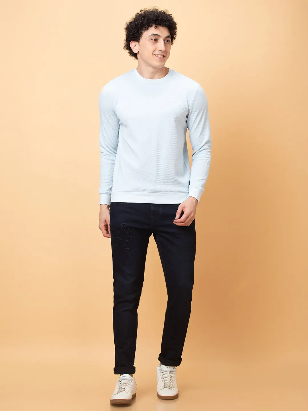 Light Blue Slim Fit Round Neck Men's Sweatshirt by Being Human Clothing - Image 2