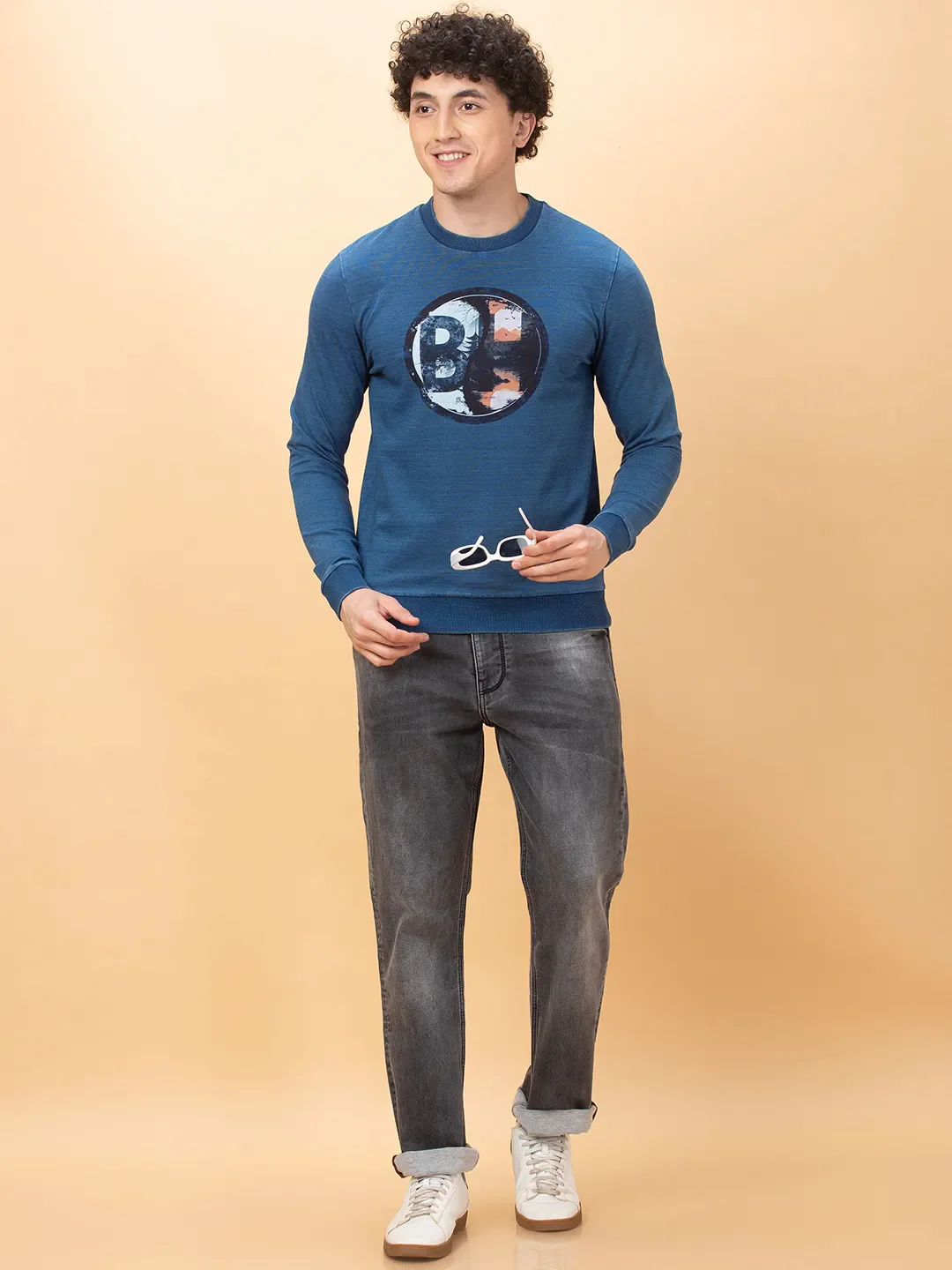 Navy Slim Fit Round Neck Men's Sweatshirt by Being Human Clothing - Image 6