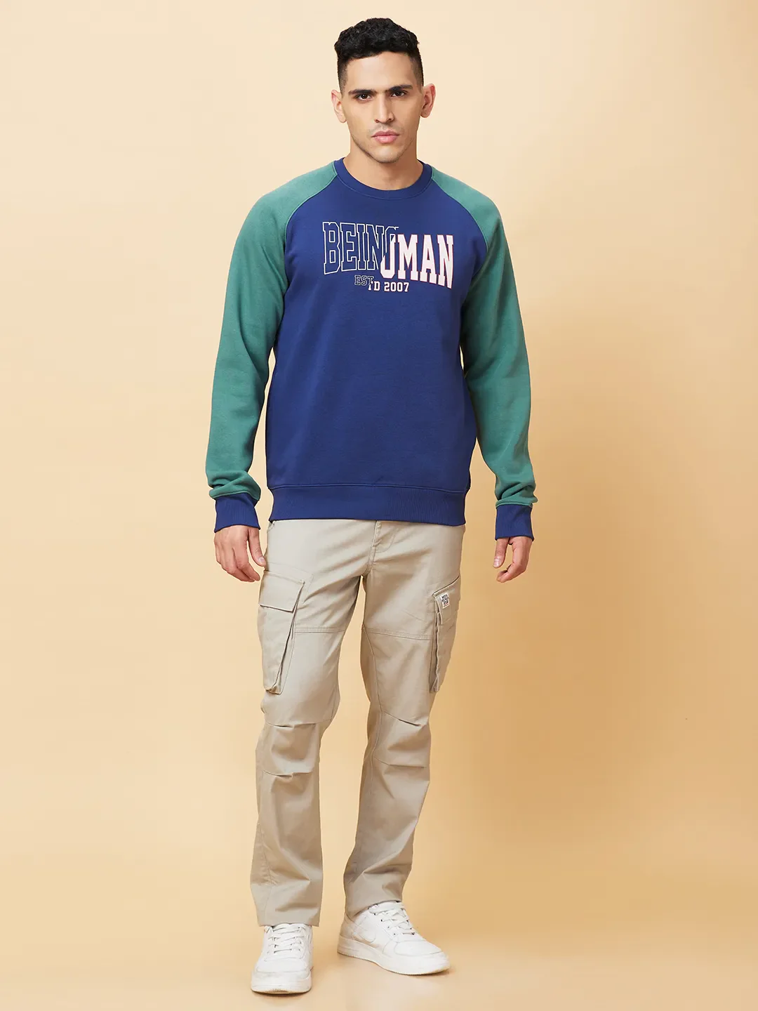 Midnight Blue Regular Fit Round Neck Men's Sweatshirt by Being Human Clothing - Image 2
