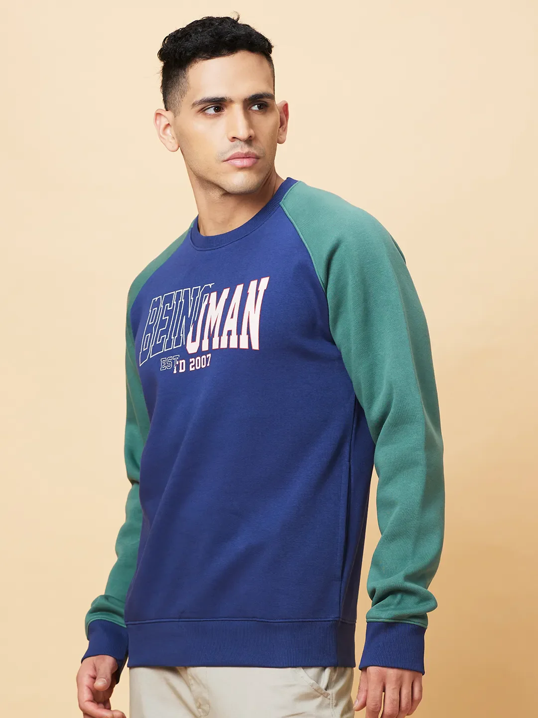 Midnight Blue Regular Fit Round Neck Men's Sweatshirt by Being Human Clothing - Image 4
