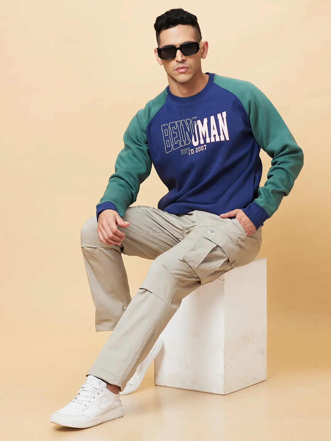 Midnight Blue Regular Fit Round Neck Men's Sweatshirt by Being Human Clothing - Image 6