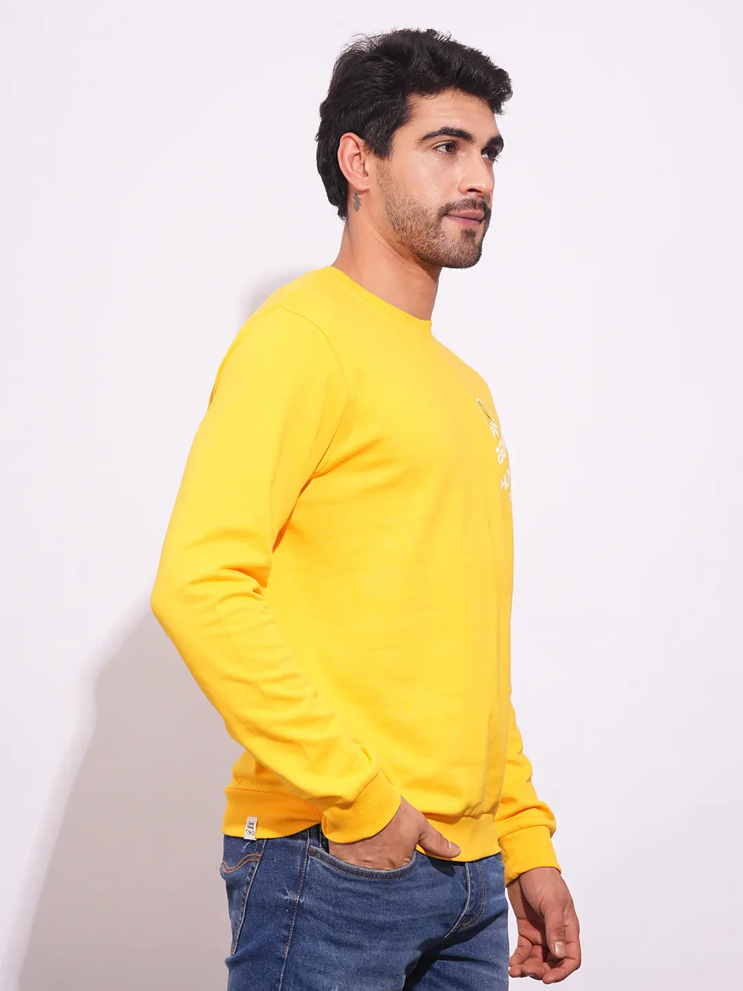 Yellow Regular Fit Round Neck Long Sleeves Men's Sweatshirt by Being Human Clothing - Image 2