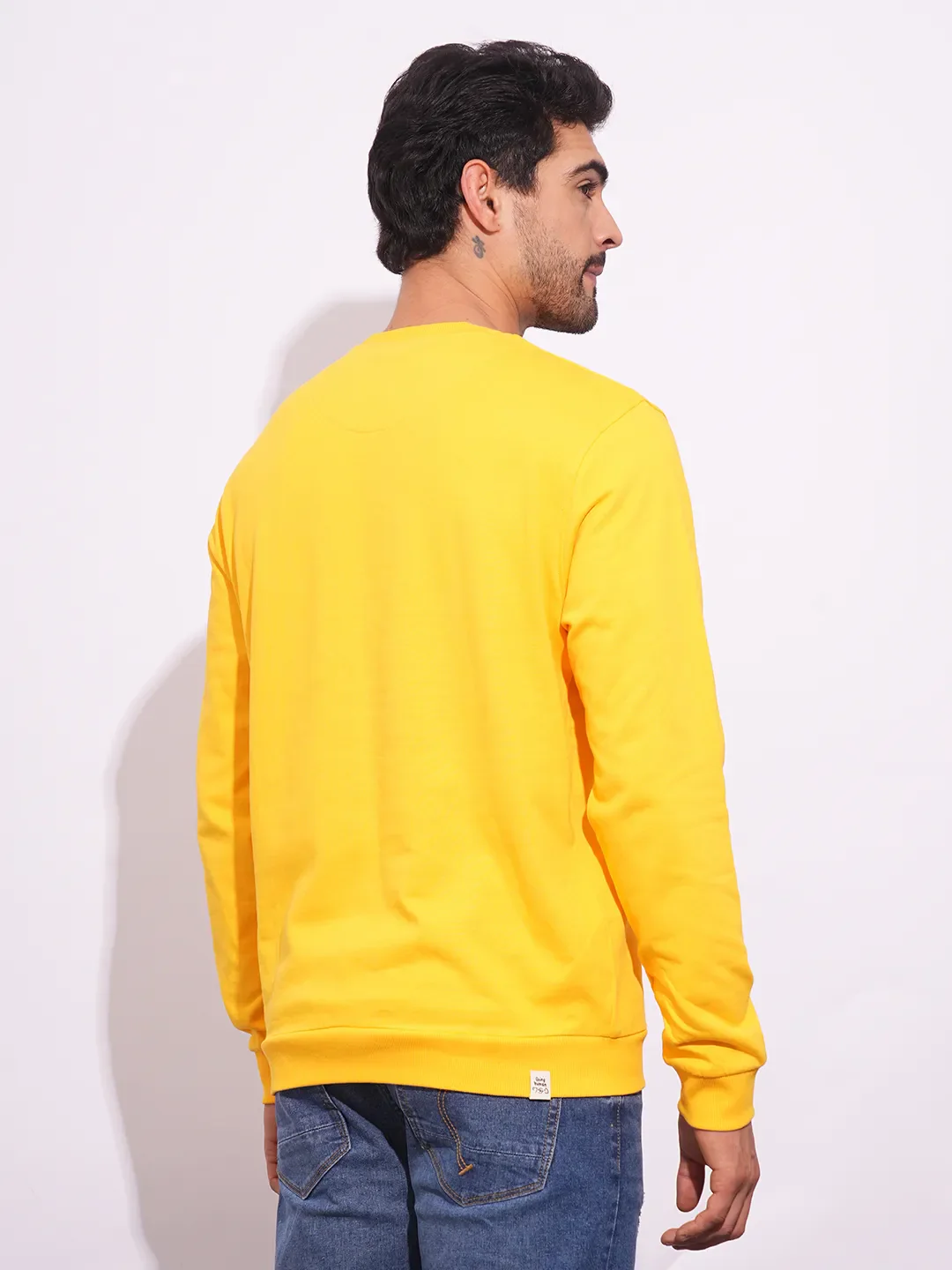 Yellow Regular Fit Round Neck Long Sleeves Men's Sweatshirt by Being Human Clothing - Image 3