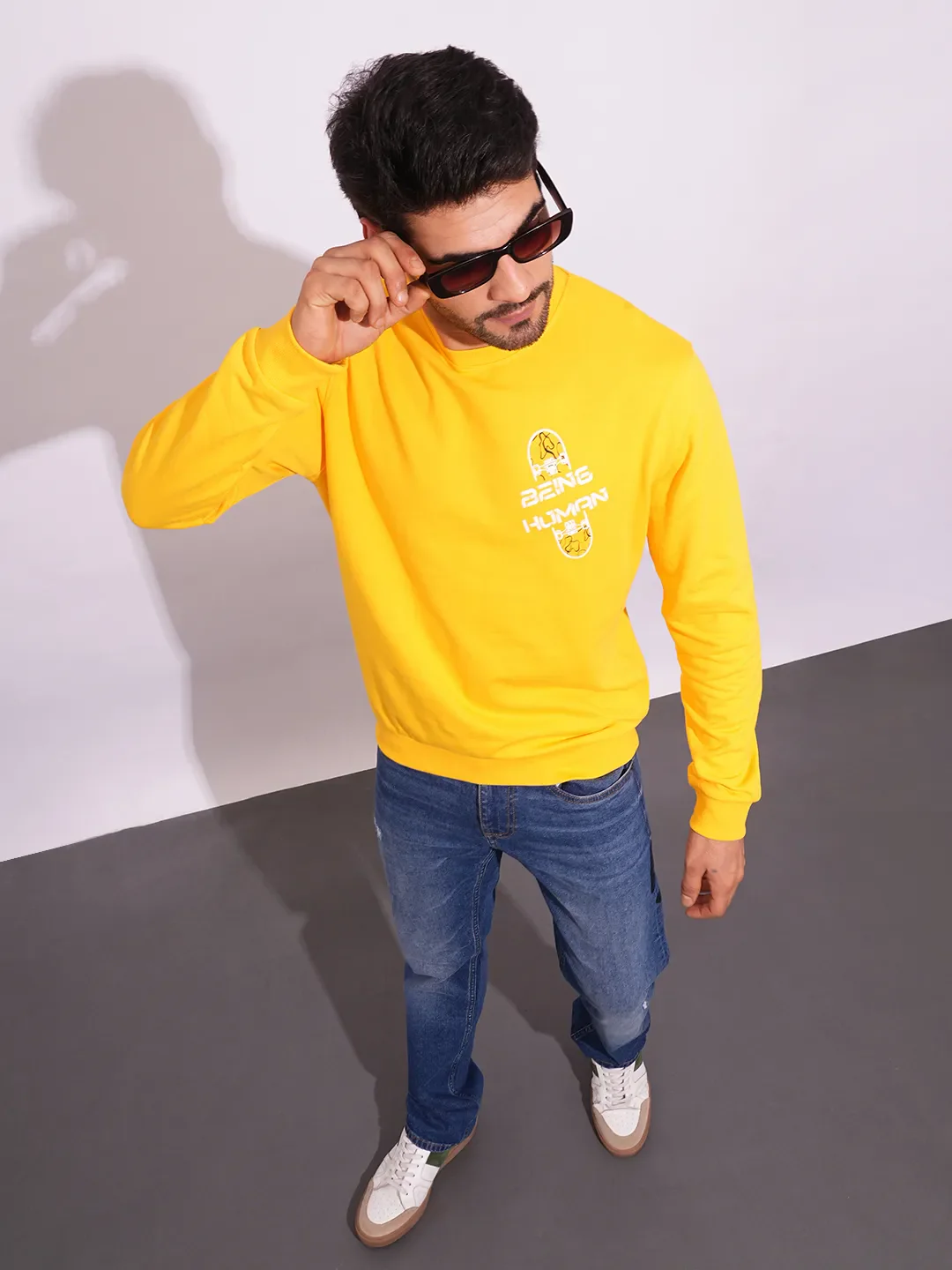 Yellow Regular Fit Round Neck Long Sleeves Men's Sweatshirt by Being Human Clothing - Image 4