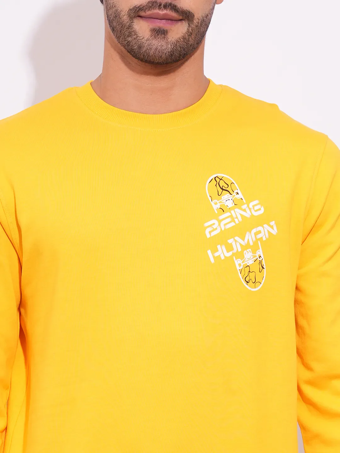 Yellow Regular Fit Round Neck Long Sleeves Men's Sweatshirt by Being Human Clothing - Image 5